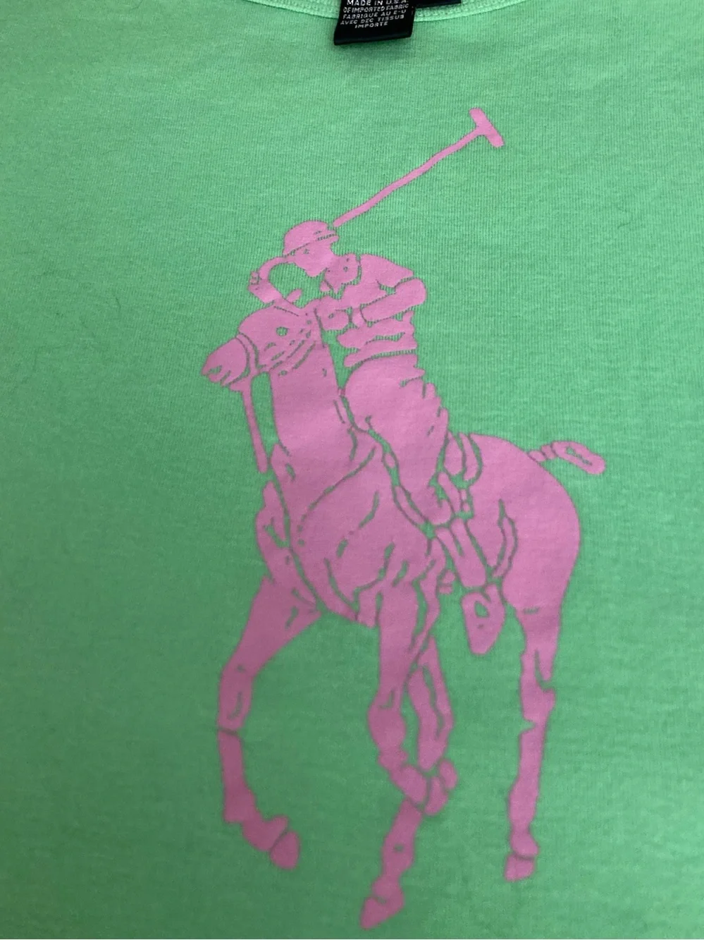 Ralph Lauren Green Short-Sleeve Tee Pink Polo Pony Sz Med Slim Fit